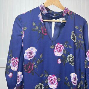 Speechless Floral Blue Shift Dress Keyhole Neck Knee Length